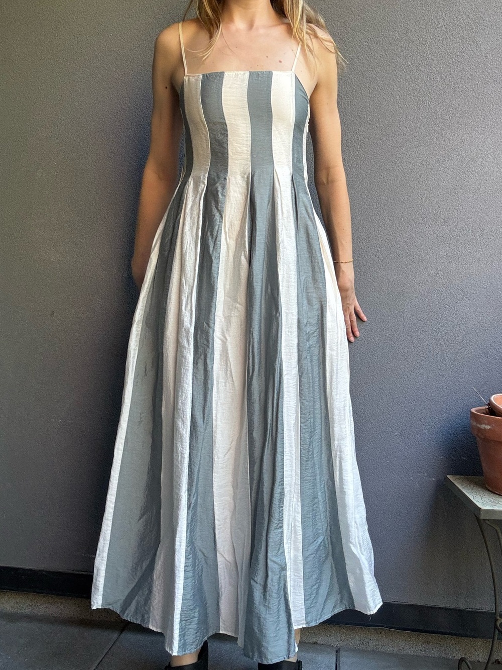 Madewell Striped Spaghetti‑Strap Maxi Dress in Gray and White - Size 0 - Picture 2 of 8